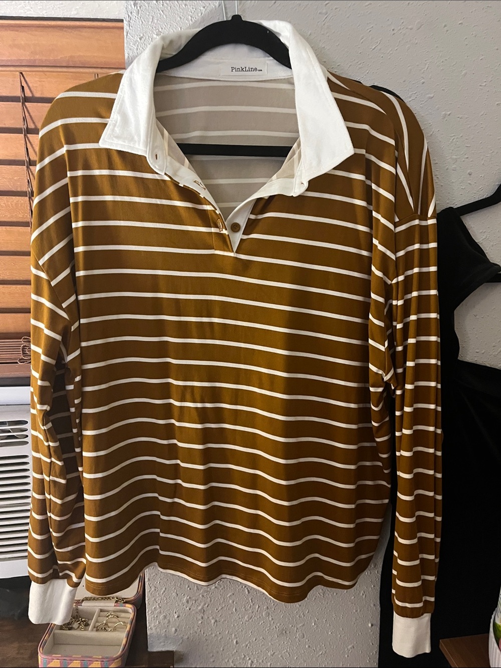 Striped Long-Sleeve Polo in Mustard/White